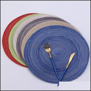 Mats Pads 35Cm Round Woven Placemats Dining Table Heat Resistant Wipeable Placemat Nonslip Washable Kitchen Place Holiday Party Pa Dhuar