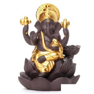 Fragrance Lamps 4 Colors Ceramic Ganesha Elephant God Buddha Statues Backflow Incense Burner Home Office Cones Dhs Drop Delivery Gar Dhbkh