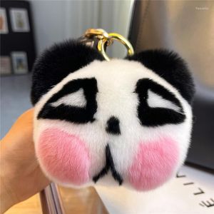 Nyckelringar Plush Real Rex Fur Keychain Söt björn Kids Toy Women Handväska Pendant Car Key Metal Ring Smycken Panda Ornament Girl Gift