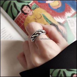 Band Rings Pure 925 Sterling Sier Adjustable Ring Retro Ins Heavy Mobius Wave Twist Open Finger For Women Fine Jewelry Ymr844 Drop De Otkae