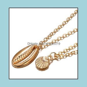 Naszyjniki wisiorek mtilayer dwie warstwy skorupę Chic Natural Gold Women Cheashell Bohemian Jewelry Choker Naszyjnik Downot Pendan Dhtuz