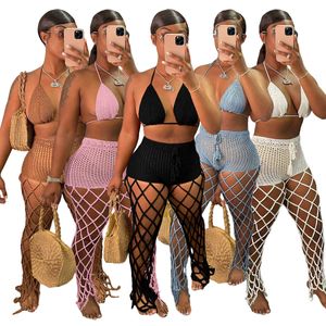 Zweiteiliges Kleid Echoine Sommer Neues Design Gestricktes Netz Durchsichtiger BH und Shorts Ausgehöhlte Hosen Zweiteiliges Set Strandurlaub Outfits 2022 T230113