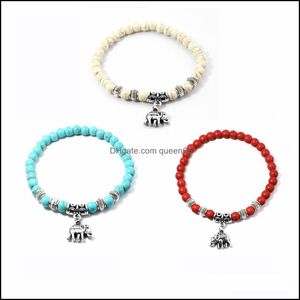 Pärlstav 12st Fashion Natural Stone Howlite turkos elefant Buddha pärlor yoga armband chakra kristall charms armband smycken dro dhw0i