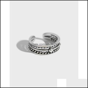 Band Rings 100 S925 Sterling Sier Finger Personality Threelayer Bead Twist Hollow Open Men Women Toe Ring Jewelry Ymr544 Drop Deliver Oth3Q