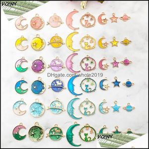 Charms 8st/Pack Star Moon Sky Universe Emamel Metal for Earring Armband DIY Jewelry Making Drop Leverans Fyndkomponenter Otaxn