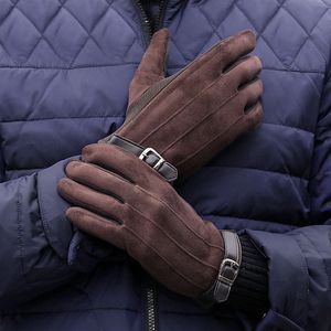 Fingerless handskar man Autumn Winter Suede Plus Velvet Keep Warm Pouch Screen Outdoor Sports Gloves Fashion Solid Elasticity Drive Cykling 230113