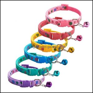 Cat Collars Leads Pet Collar Nylon Small Dog Adjustable Puppy Bell Snap Buckle Kitten Six Colors 2074 V2 Drop Delivery Home Garden Dhktv