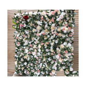 Decorative Flowers Wreaths Customized 3D Effects Mix Plant Flower Wall Mats Artificial Florals Rose Panel For Yoga Shop Decoration Dhmtc