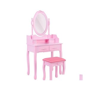 Mobili per camera da letto Us Stock tavolo da trucco da vanità rosa con specchio ovale e set da scrivania per le ragazze drop drop home giardino dhopt