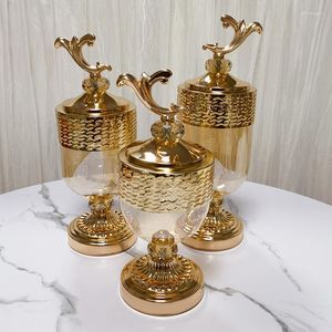 Gold-plated Glass Candy Jars with Metal Lids, Creative Fruit Bowls for Home Decoration