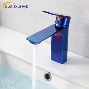 Badezimmer-Waschtischarmaturen QUANXUNHE Buntes PVD-blaues Waschbecken Wasserhahn Messing Waschtisch Waschbecken Mischbatterie Kalt und Waschbecken