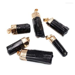 Pendant Necklaces Natural Black Tourmaline Irregular Strip Stone Healing Gems Gold Plated Necklace Accessories