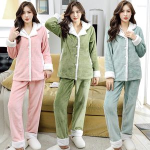 Frauen Nachtwäsche Frauen Winter Flanell Weiches Pyjama Sets dickes warmes Koralle Fleece Pelze Hals Pyjama Famale Button Pyjamas Stickerei Zuhause Verschleiß