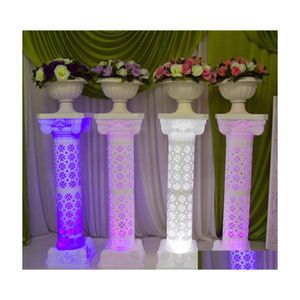 その他のお祝いのパーティー用品ホローデザイン明るい結婚式のローマのコラムLED PILLAR White Red Blue Purpleが装飾DHISPに利用できる