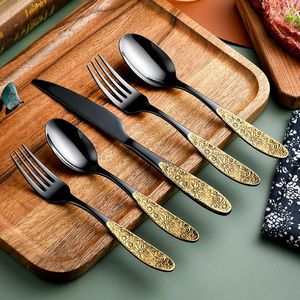 Dinnerware Sets Knife Fork Spoon Tableware Stainless Steel Retro Flower Figure Handle Light Luxury Western Restaurant El Afternoon Tea Set