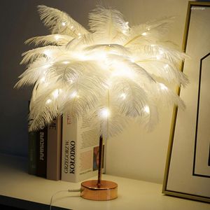 Nachtlichten Slaapkamer Fairy Lamp Feather Tafel Diy Creative Fancy Lighting Wedding Home Decoratie Batterij Bed Light