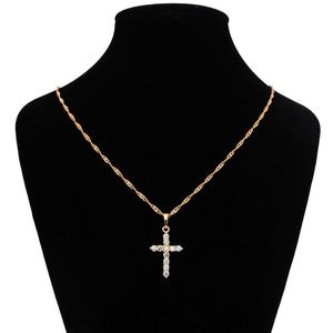 Pendant Necklaces God Bless Amen Crystal Cross Necklace Women Christmas Jewelry Baptism Gold Crucifix Collier Femme Accesorios Mujer N0210