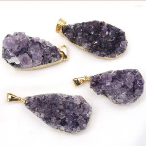 Colares pendentes Gotas de água de água de ametha natural Geodo Orgone Stone Purple Cravel Mineral Acesso de jóias de cristal de quartzo bruto