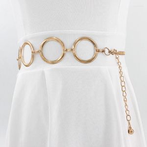Belts Ladies Geometric Long Belly Waist Chain Belt For Women Fashion Female Personality Metal Gold Circle Dress 2023