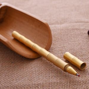 Vintage klasik bambu tükenmez kalem altın el yapımı parlak pirinç bakır jel iş hediyesi ve ofis okul kalemleri için