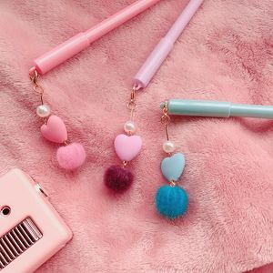 3pcs Pink Heart Pendant Gel Pen Set 0.5mm Black Color Ink Pens For Writing Stationery Items Office Tools School Supplies F557