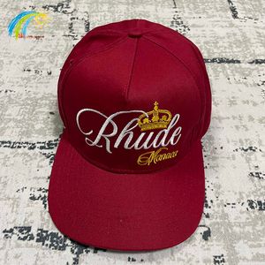 Estilo de verão aba larga protetor solar clássico coroa bordado vermelho rhude boné de beisebol masculino feminino high street rhude chapéu ajustável