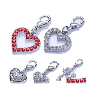 Hundtagg -ID -kort Tag ID Crystal Heart -formade husdjursmycken hängen Rhinestones Tillbehör Collar Charm Puppy Supplies Drop Delivery H DHVL0