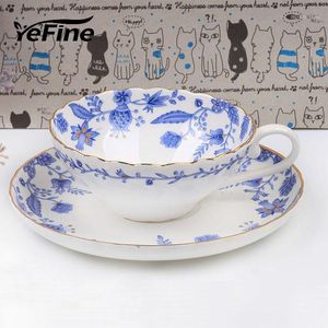 Pucharki Kawa porcelanowa Yefine Celadon i małe filiżanki niebieskie białe ceramika do chińskiej klasycznej klasycznej