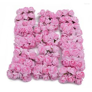 Dekorativa blommor 144 st 3cm mini papper rose konstgjorda huvud för bröllopsdekorationer handgjorda diy hemmode falska blommor dekor