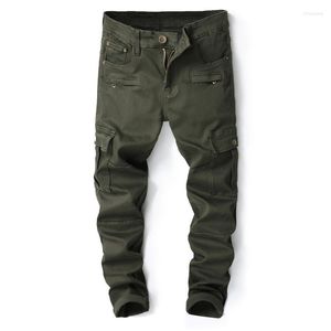 Calça de jeans masculina Calça verde de outono e calça de inverno estilo militar estilo esbelta