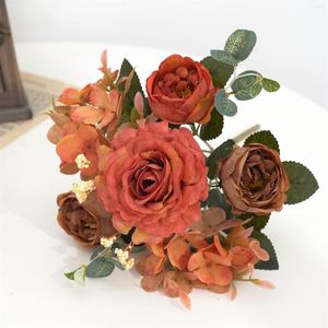 Flores decorativas 30cm 5 Head Peony Artificial Flower Silk Bouquet Autumn decoração Decoração de casamento Decoração DIY Mista