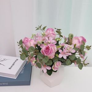 Fiori decorativi Rosa artificiale Ortensia Decorazione per la casa Bouquet Matrimonio Mano che tiene Panno di seta essiccato 5 forchette Melbourne Fake