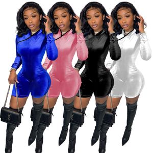 2023 Designer-Samt-Spielanzug-Frauen-Fal-Winter-Langarm-Jumpsuits Sexy einteilige Outfits dünne Velour-Playsuits kurze Hosen Club Wear Bulk 8353