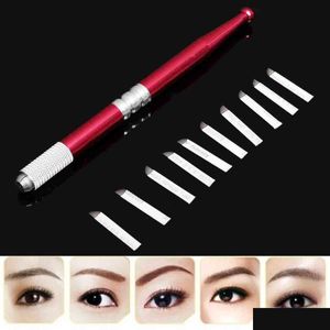 Tattoo Guns Kits Wholesale1Pcs Embroidery Eyebrow Manual Pen Add 10Pcs 7 Needle Microblading New Professional E Dhgwt