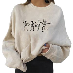 Kadın Hoodies Sweatshirts 90s Indie Giyim Sweatshirt Crewneck Uzun Kollu Kafatası Dans Baskı Moda Hoodies Kadınlar Vintage Style Cadılar Bayramı Sweatshirts 230113