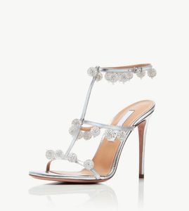 Mode kvinnor pumpar sandalskor cha crystal sandal silk-satin spole höga klackar sandaler kvinnors varumärke france paris design bröllop parti vintage