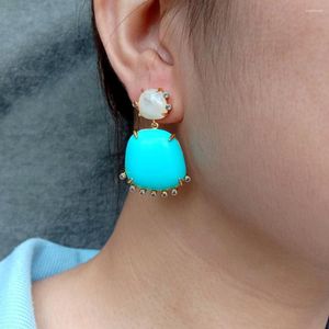 Stud Earrings KKGEM Natural 21x24mm Blue Turquoise 10x14mm White Shell Cz Dangle Gold Plated Gemstone Fashion Jewelry