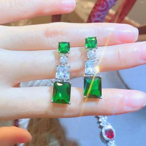Studörhängen Trendiga äkta 925 Sterling Silver Original Emerald Earring for Women Aros Mujer Oreja Gemstone Orecchini