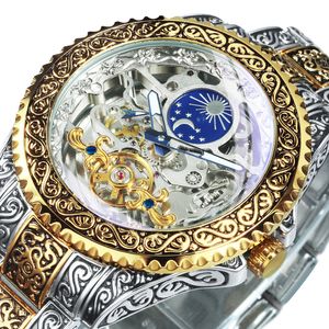 Armbanduhren Forsining Automatische Uhr für Männer Mechanische Skeleton Herrenuhren Top-marke Luxus Gravierte Vintage Mondphase Stahl 230113