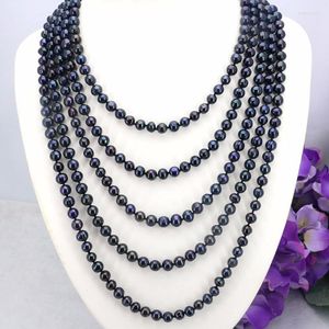 Pendant Necklaces Black Freshwater Pearl Customized Length 7-8mm Tahitian 100 Inches Fashion Elegant Handmade Beaded Gifts