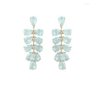 Dangle Earrings Light Blue Pink Zircon Grape Leaf For Women Wedding Evening Party Gift Silver Plated Needle Long Tassel Jewelry