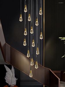 Pendant Lamps Crystal Chandelier LED Minimalist Staircase Lamp Penthouse Living Room Lighting Restaurant Kitchen Island Cafe