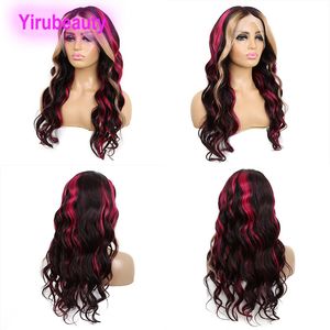 Parrucca anteriore in pizzo per capelli umani brasiliani Evidenzia rosso biondo colorato 150-210% Densità Onda del corpo 10-34 pollici Capelli vergini peruviani