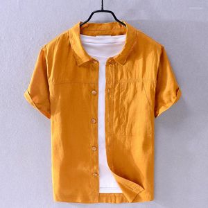 Męskie koszulki mody lapelowe letnie lniane koszulka krótkoczestronna męska koreańska trend luźne business plaża męska wysokiej jakości marki