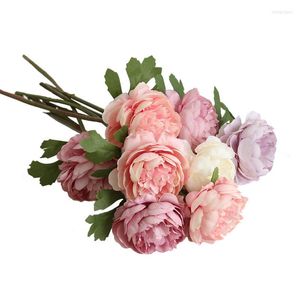 Decorative Flowers Artificial Single Head Small Tea Rose Night Home Decoration Wedding Hand Bouquet Wall Fake Roses Flower