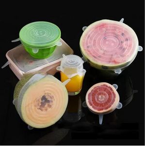 DHL Ship 6pcs/Set Silicone Ratch Suctic Pot LID -класс пищевой класс Свежий свежий сохранение уплотнения крышка крышки на кухнях. FY2489 SS0114