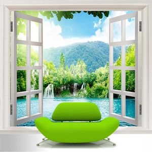 Tapeten Benutzerdefinierte Wandbild Tapete 3D Außerhalb Des Fensters Natur Landschaft See Wald Wand Tuch Wohnzimmer Hintergrund Abdecken Dekor