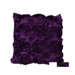 Federa per cuscino Viola Raso Fiore rosa Cuscino quadrato Federa Er Drop Consegna Casa Giardino Tessili Forniture per biancheria da letto Dhszw