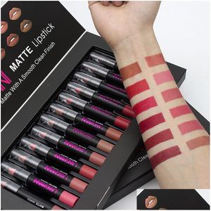 Rossetto 12 Pz/set Sexy Labbra Rosse Matte Veet Matita Cosmetica Lunga Durata Lip Tint Pigmento Trucco Nude Marrone M Dho19