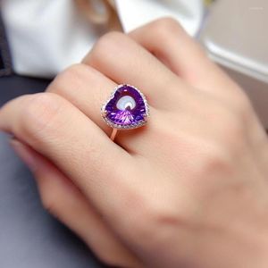 Cluster-Ringe, Party-Geschenk, super gute Farbe, Amethyst-Ring, 925er Sterlingsilber, edler Schmuck, natürlich und echt